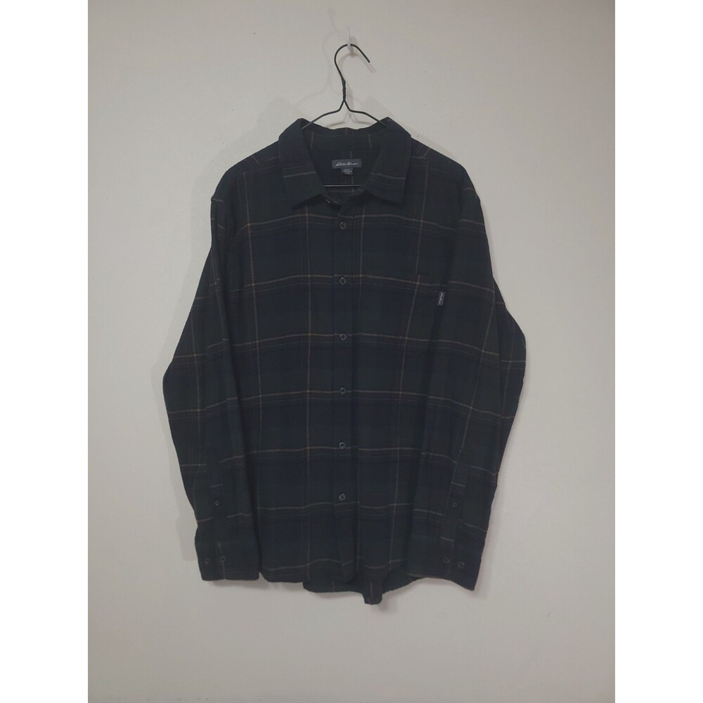 Eddie Bauer Flannel Shirt Men's XL Long Sleeve Button Front Green Plaid